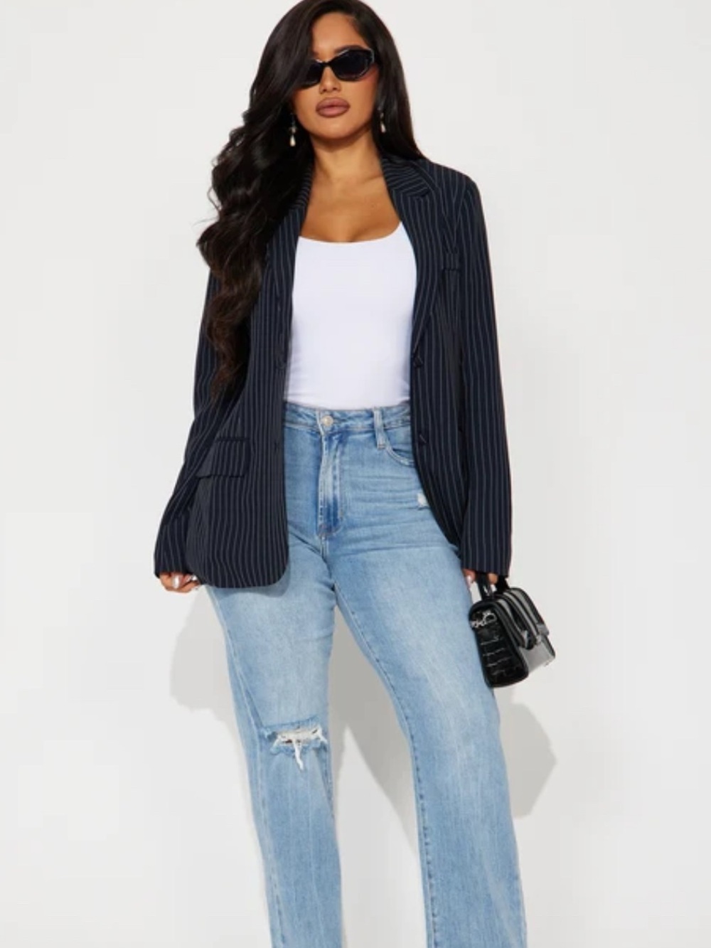 Fashion Nova Navy Pinstripe Blazer Jacket